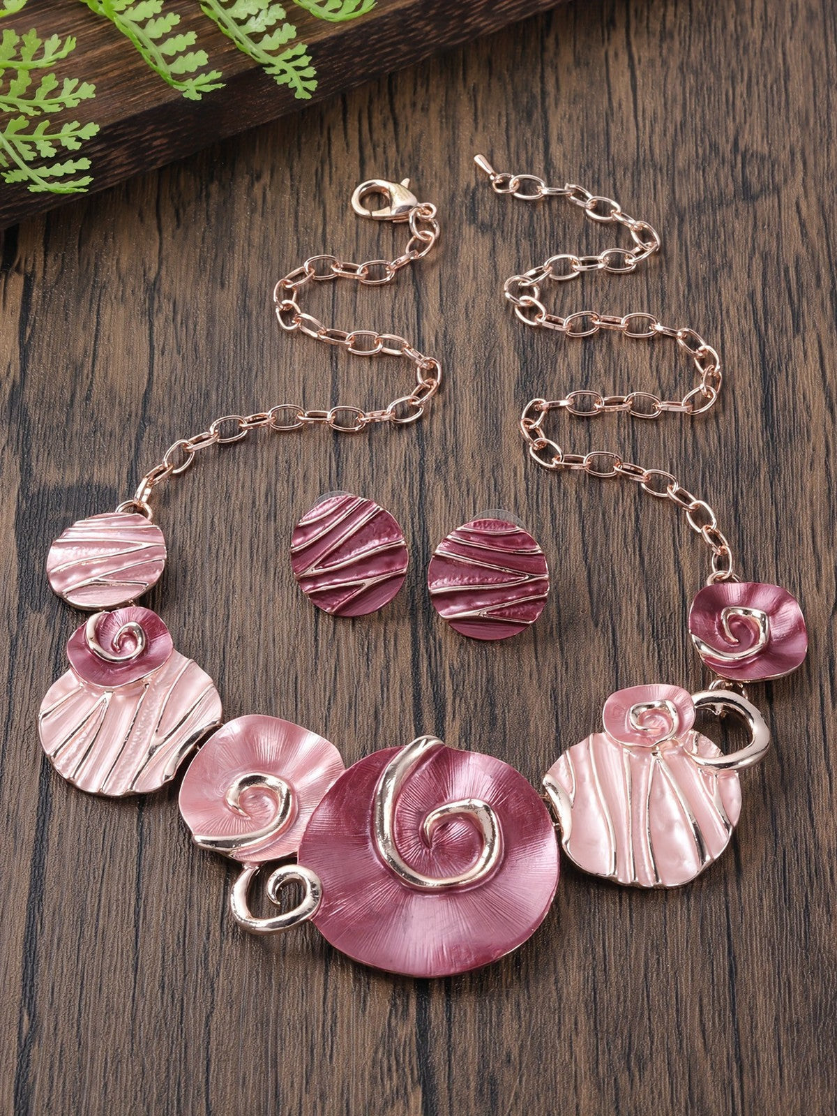 Pink Swirl Disc Necklace & Earring Set