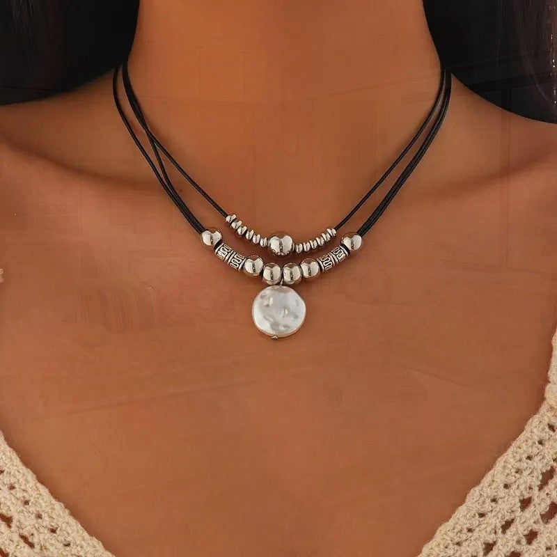 Silver-Tone Coin Bead Necklace