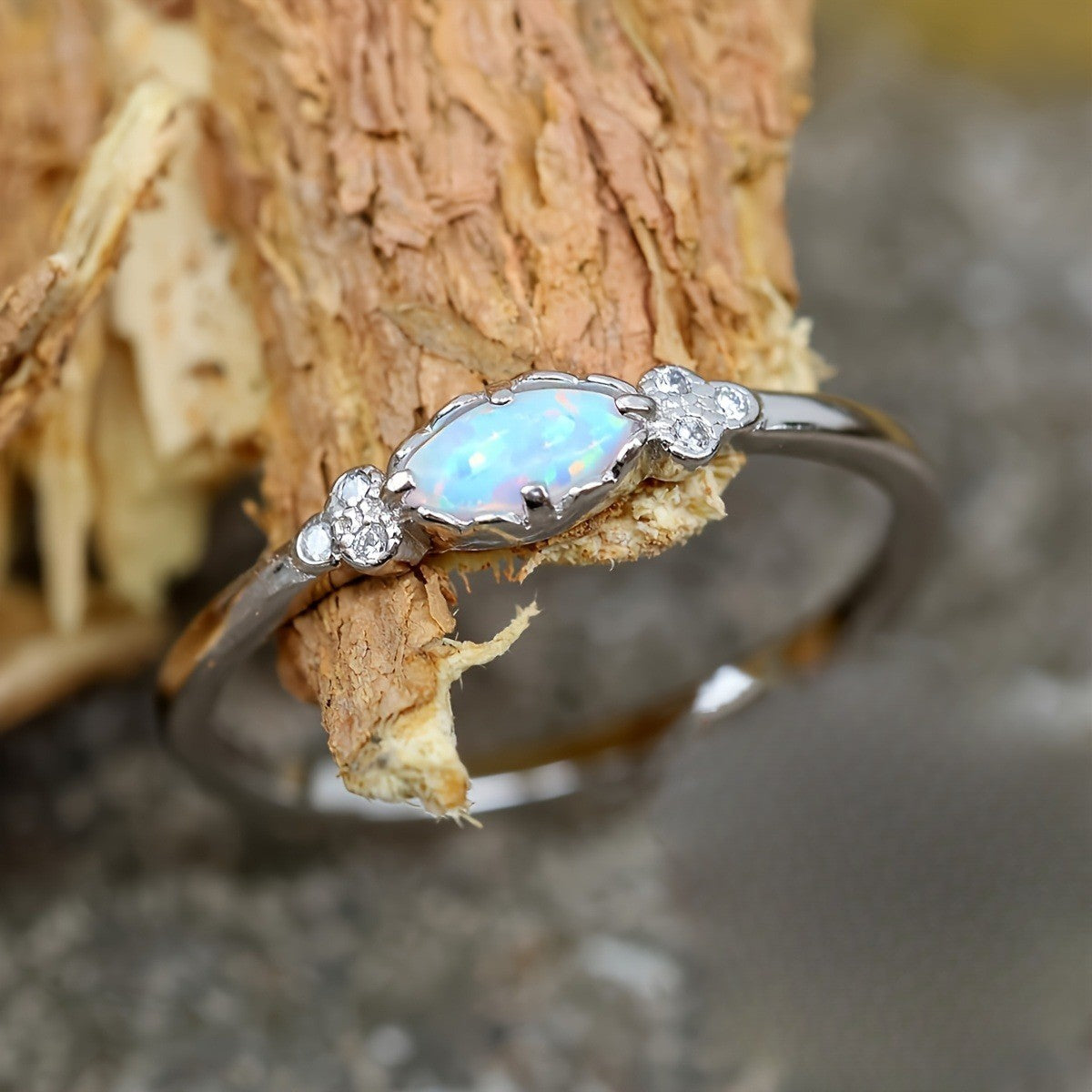 White Opal Marquise Ring