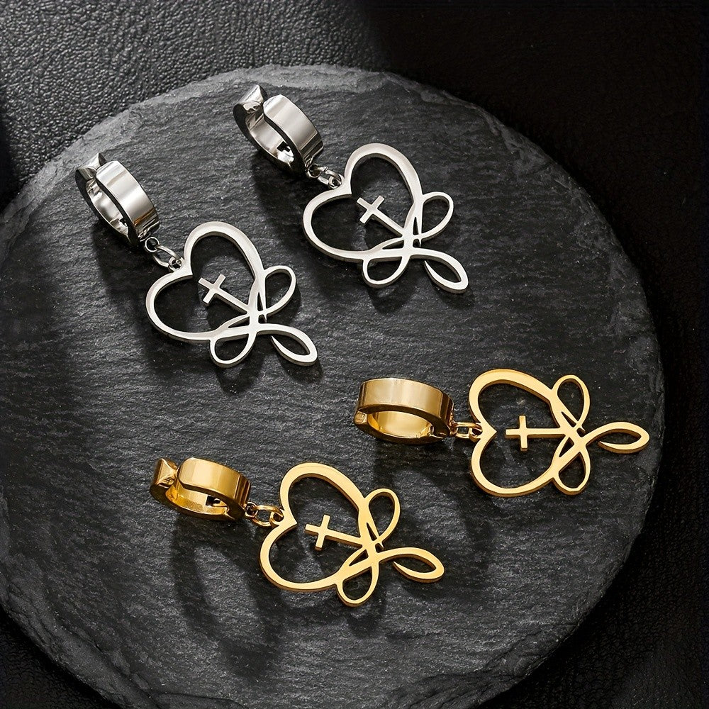 Heart Cross Ribbon Hoop Earrings