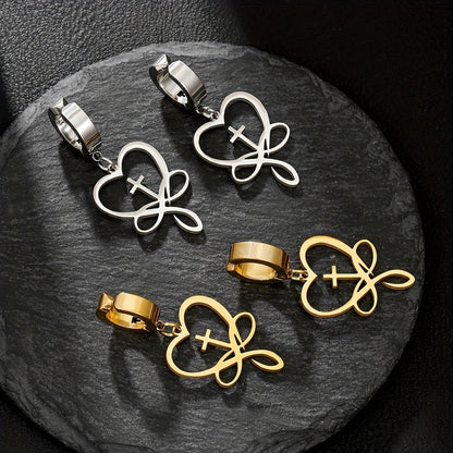 Heart Cross Ribbon Hoop Earrings
