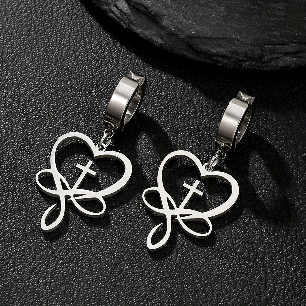 Heart Cross Ribbon Hoop Earrings