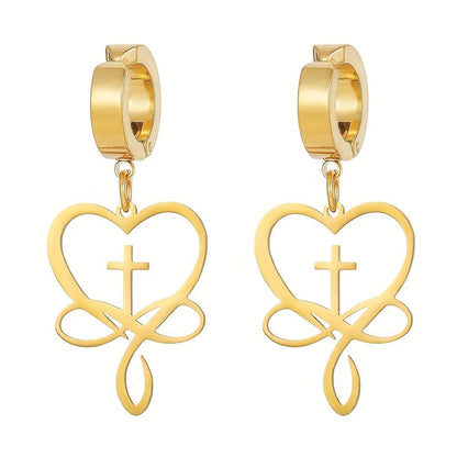 Heart Cross Ribbon Hoop Earrings