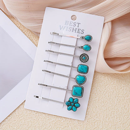 Turquoise Stone Hair Clip Set