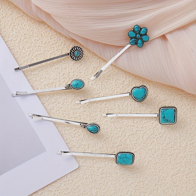 Turquoise Stone Hair Clip Set