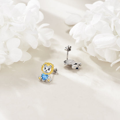 Blue Heart Lion Stud Earrings