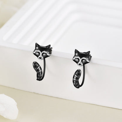 Black Raccoon Face Stud Earrings