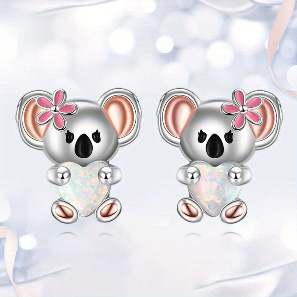 Pink Flower Koala Stud Earrings