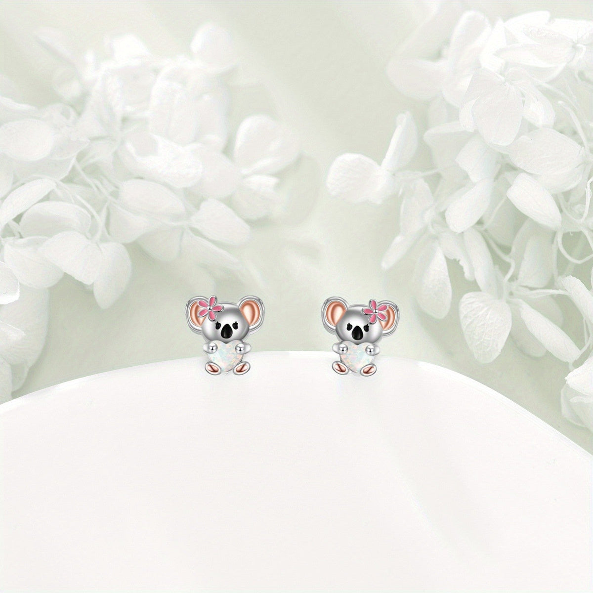 Pink Flower Koala Stud Earrings