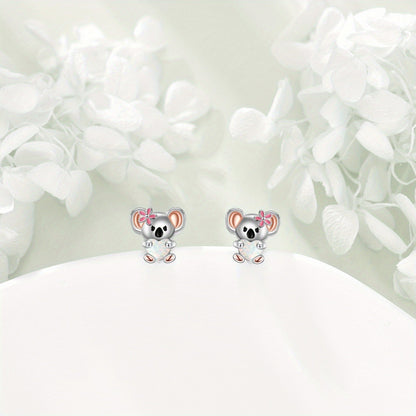 Pink Flower Koala Stud Earrings