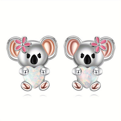Pink Flower Koala Stud Earrings