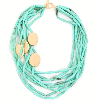 Turquoise Oval Disc Layered Necklace