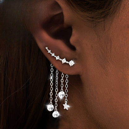Crystal Star Curve Tassel Earrings