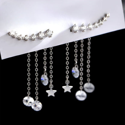 Crystal Star Curve Tassel Earrings