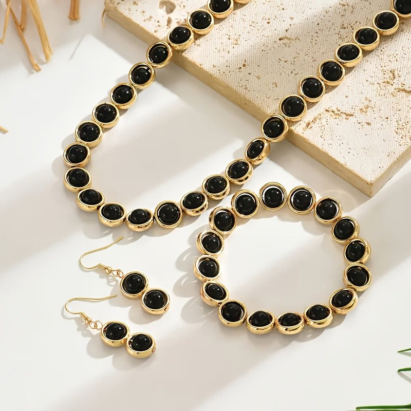 Black Round Link Jewelry Set