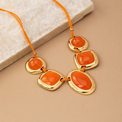 Orange Geometric Statement Necklace