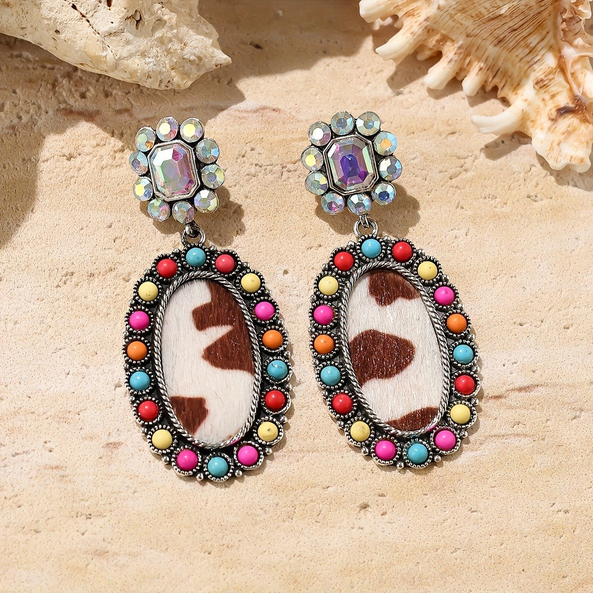 Leopard Print Crystal Turquoise Drop Earrings