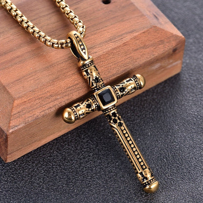 Black Stone Cross Necklace