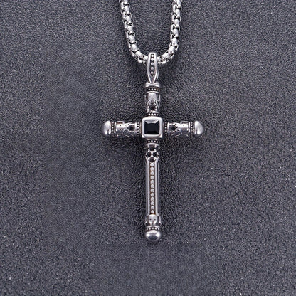 Black Stone Cross Necklace