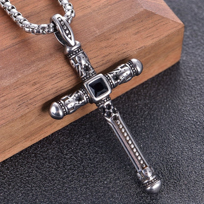 Black Stone Cross Necklace