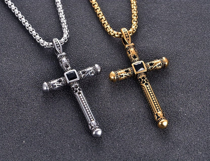 Black Stone Cross Necklace