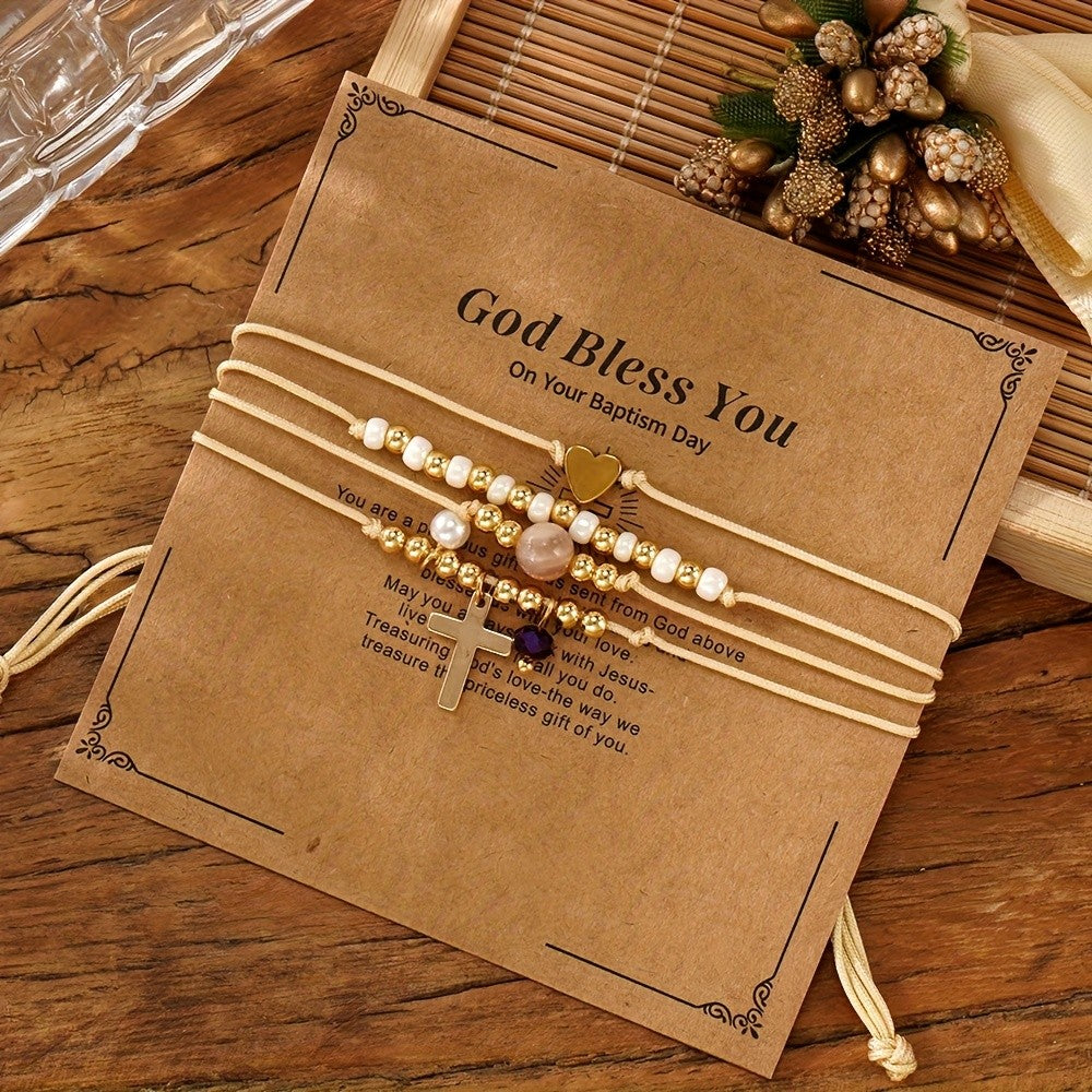 Layered Cross & Heart Bead Bracelet