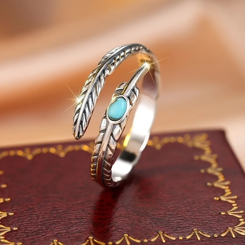 Turquoise Feather Wrap Ring
