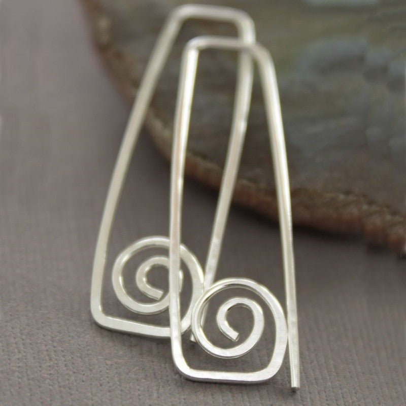 Spiral Wire Triangle Drop Earrings