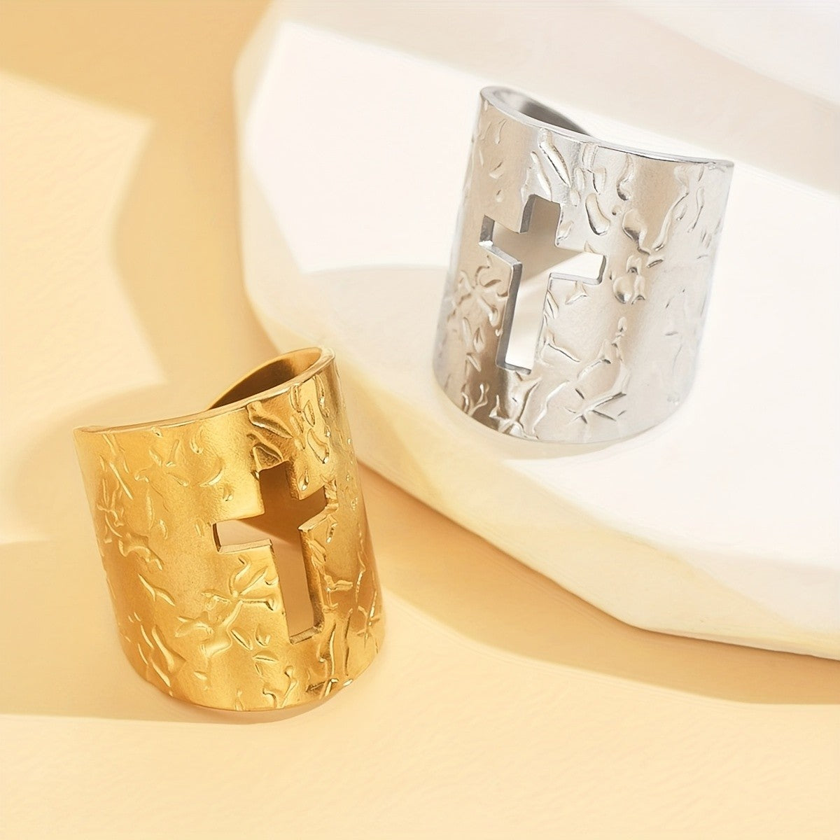 Textured Cross Ring