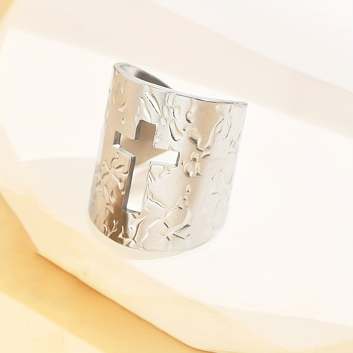 Textured Cross Ring