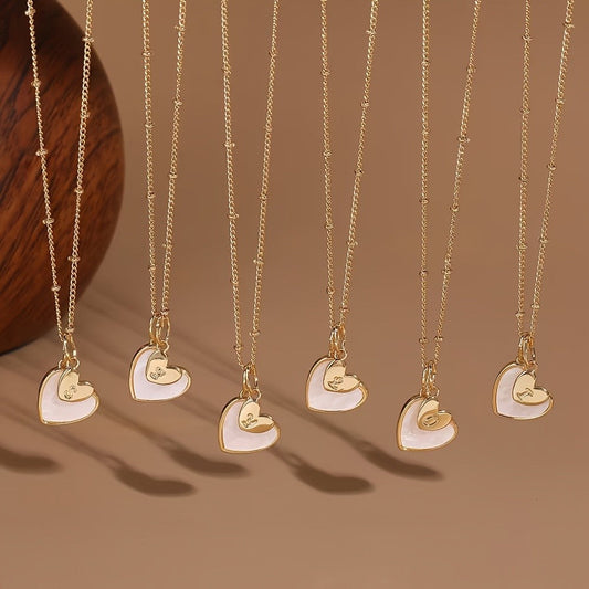 Mother-of-Pearl Heart & Initial Necklace