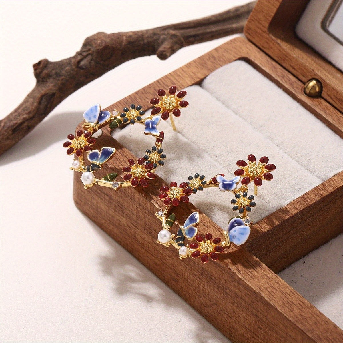 Enamel Daisy & Butterfly Earrings