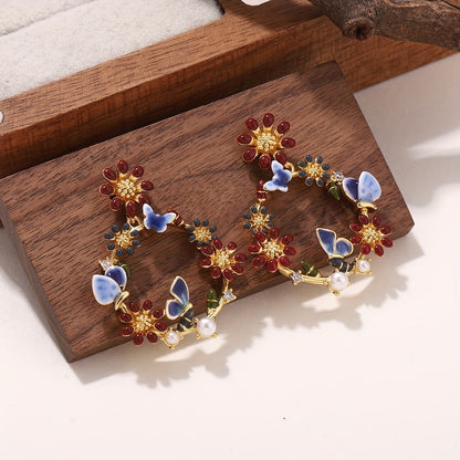 Enamel Daisy & Butterfly Earrings
