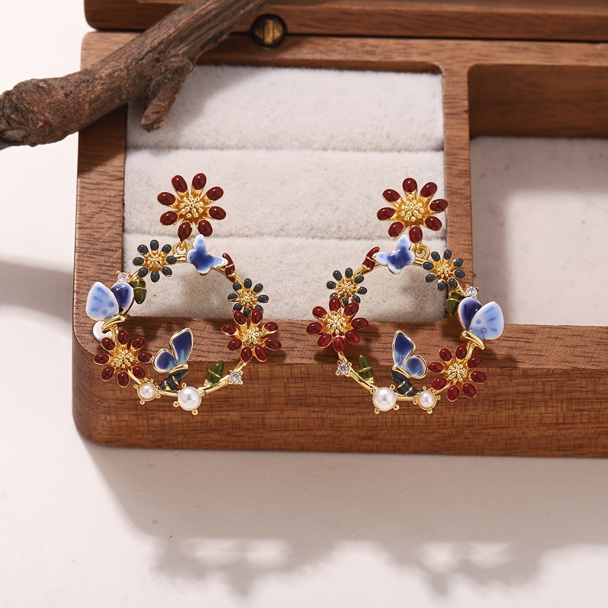 Enamel Daisy & Butterfly Earrings