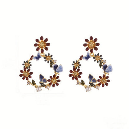 Enamel Daisy & Butterfly Earrings