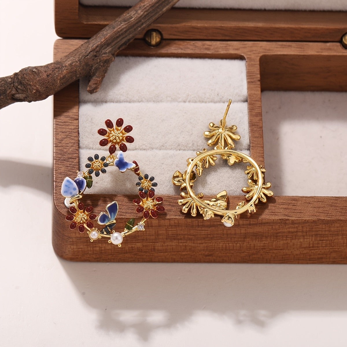 Enamel Daisy & Butterfly Earrings