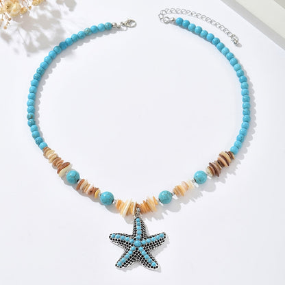 Turquoise Starfish Shell Beaded Necklace