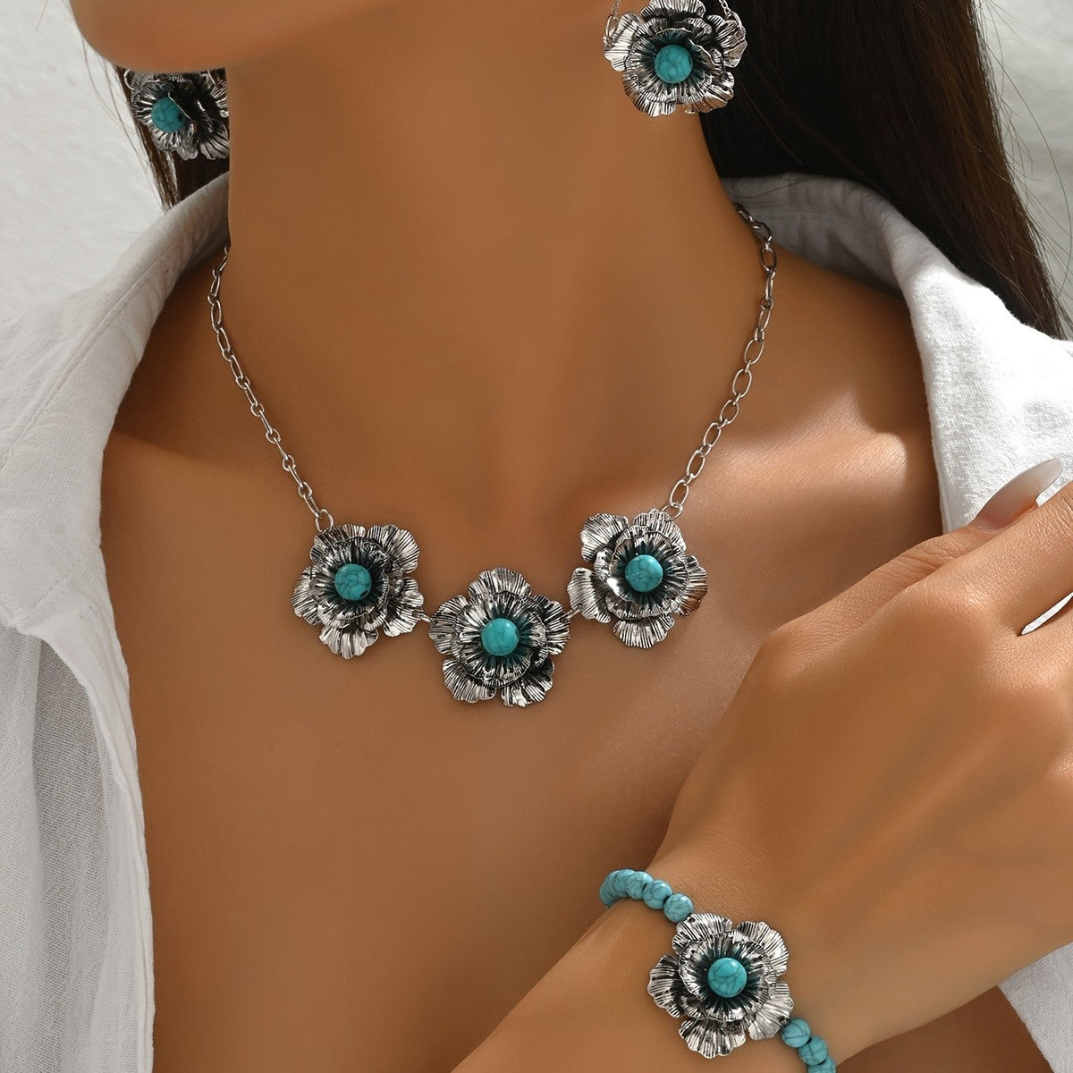 Turquoise Floral Jewelry Set