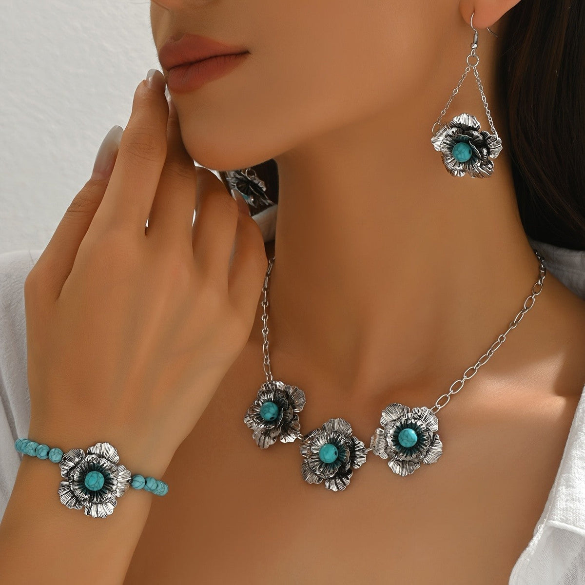 Turquoise Floral Jewelry Set