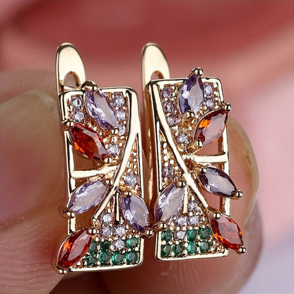 Multicolor Zircon Leaf Earrings