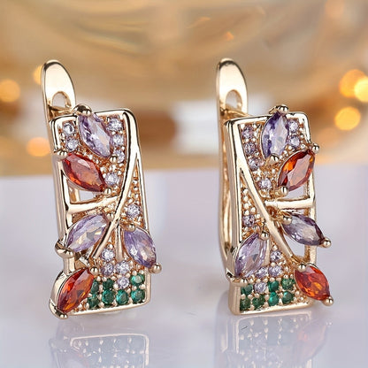Multicolor Zircon Leaf Earrings