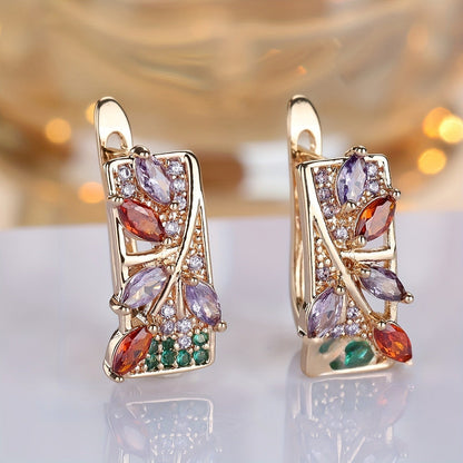 Multicolor Zircon Leaf Earrings