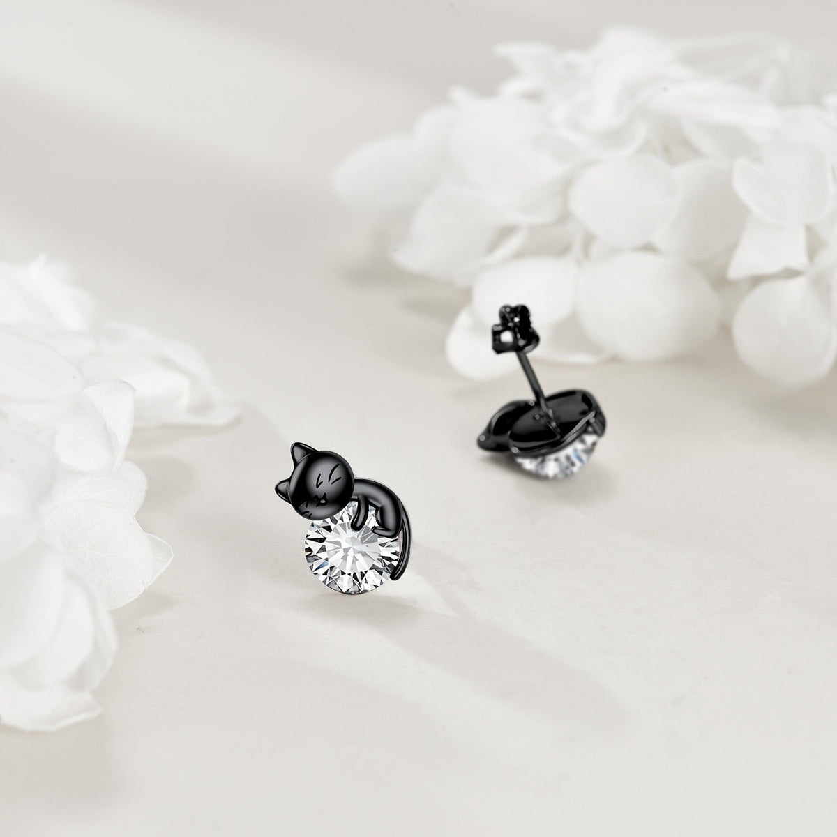 Black Cat Crystal Stud Earrings