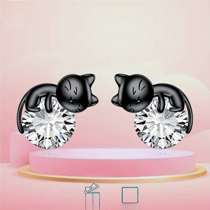 Black Cat Crystal Stud Earrings