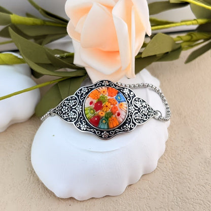 Floral Millefiori Leaf Bracelet