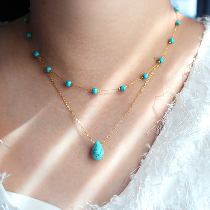 Turquoise Teardrop Layered Necklace