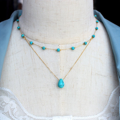Turquoise Teardrop Layered Necklace