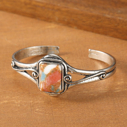 Colorful Stone Inlay Cuff Bracelet