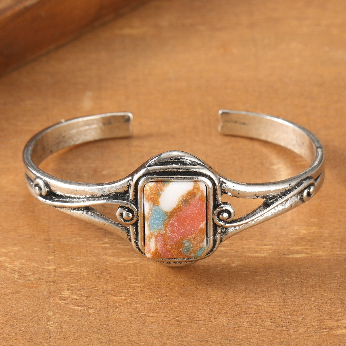 Colorful Stone Inlay Cuff Bracelet