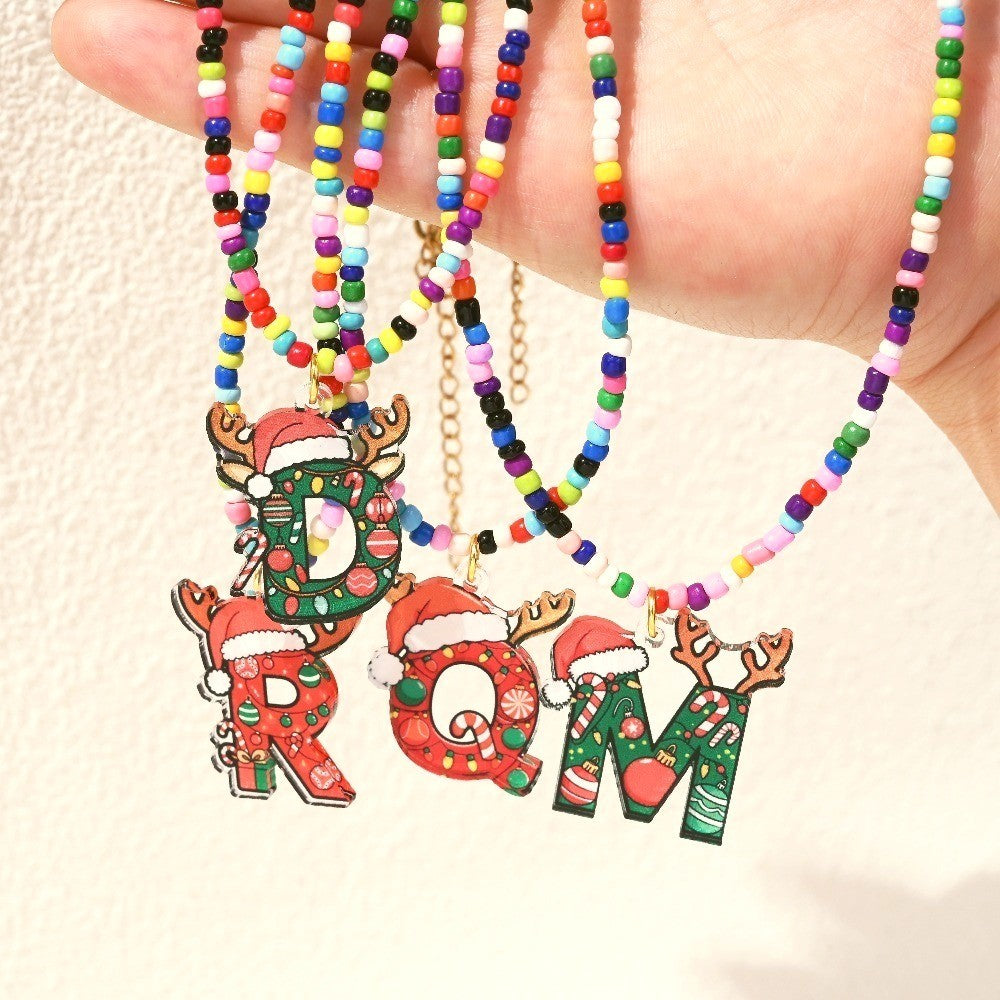 Christmas Initial Beaded Necklace